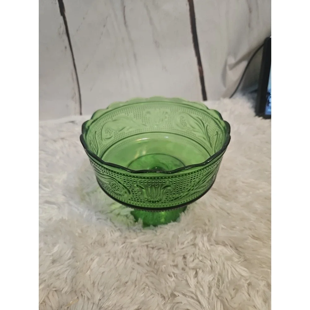 Vintage E.O. Brody Co. Green Glass Compote‎ Candy Dish Cleveland Ohio Mint Cond.